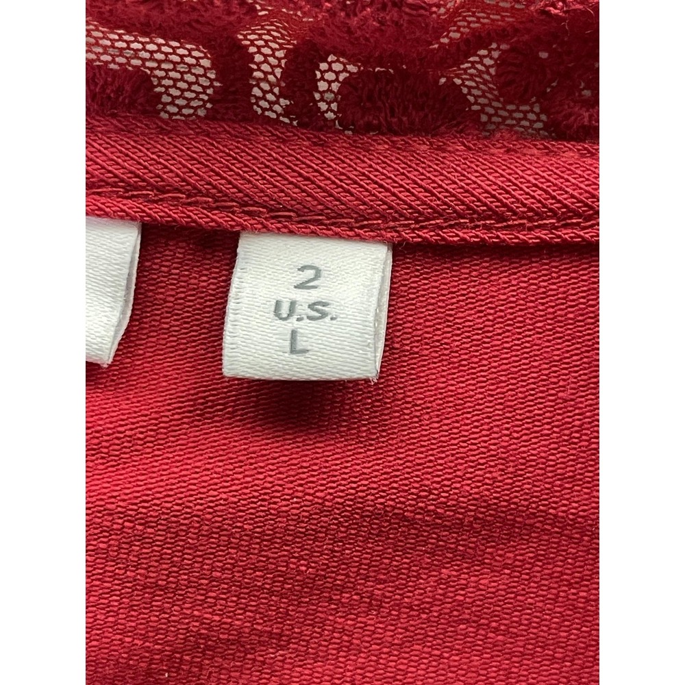 Chico's Womens‎ 2 Red Lace V-Neck Puff Sleeve Jersey Embroidered Blouse NEW - Picture 3 of 10